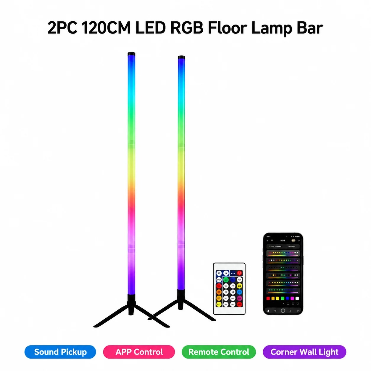 Room Lighting Bedroom Decor - مصباح أرضي LED RGB للزوايا (قطعتان)،