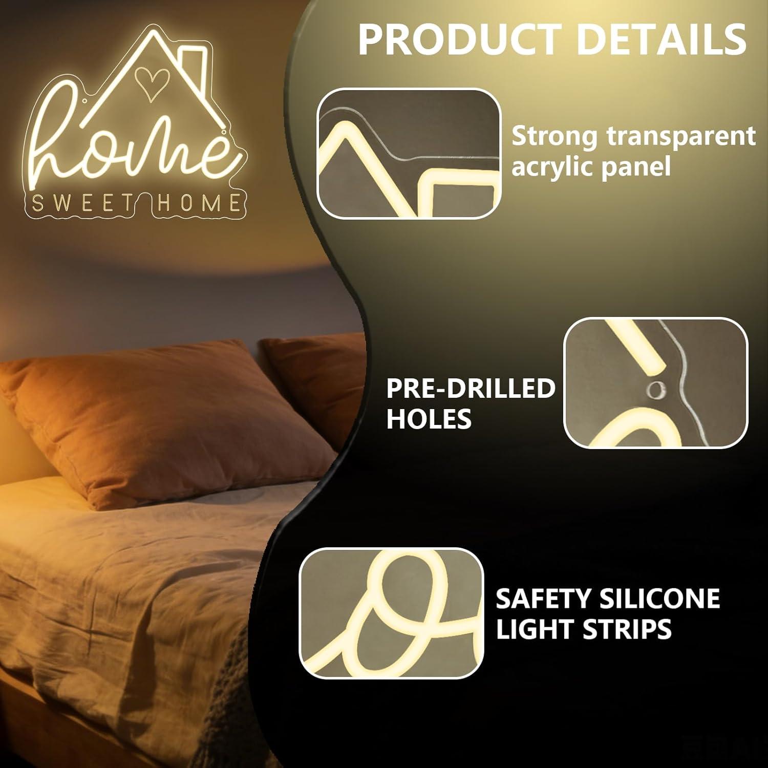 لافتة نيون 'Sweet Home' مع إضا - مراجعة Room Lighting Bedroom Decor وسعره
