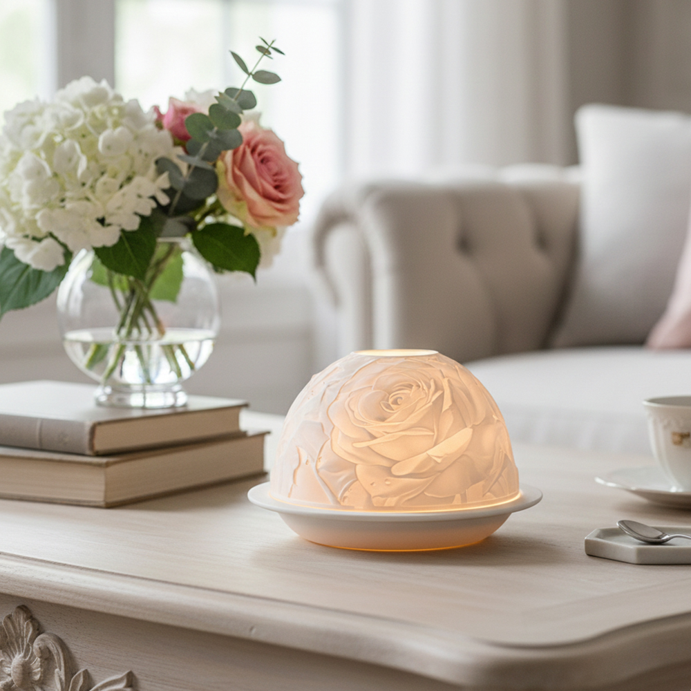 حامل شموع من البورسلين الوردي  - مراجعة Room Lighting Bedroom Decor وسعره