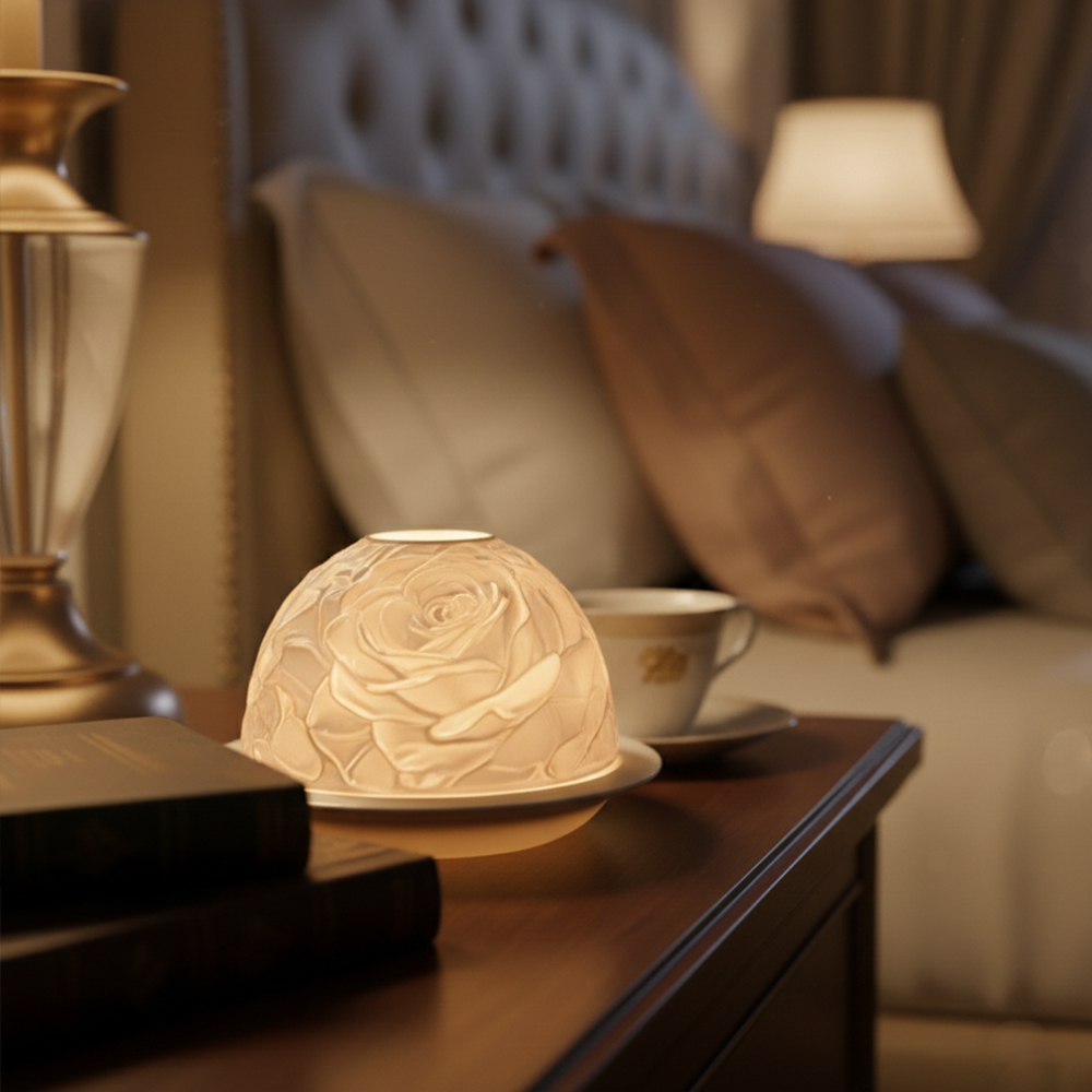 حامل شموع من البورسلين الوردي  - مراجعة Room Lighting Bedroom Decor وسعره