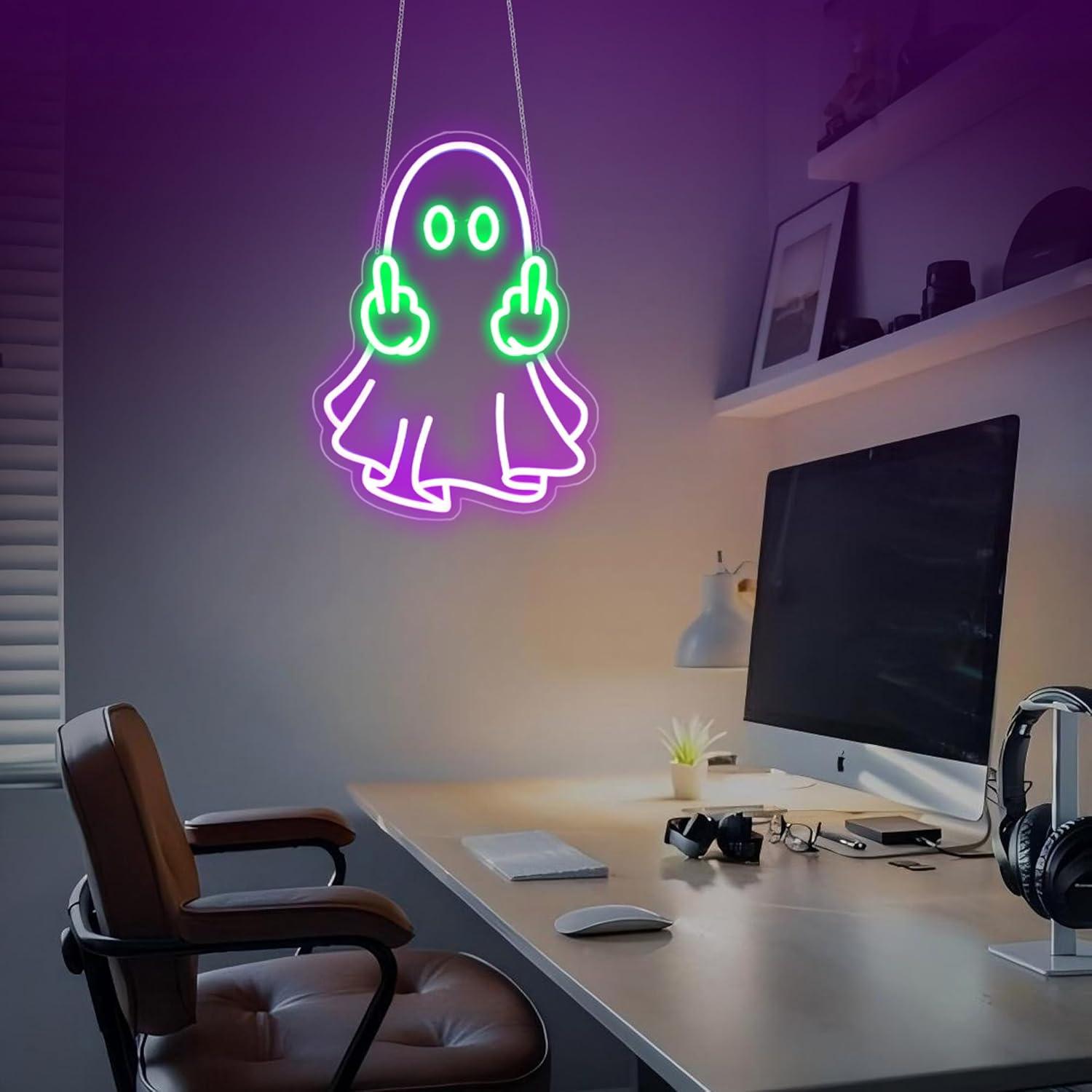 لافتة نيون على شكل شبح تعمل با - مراجعة Room Lighting Bedroom Decor وسعره