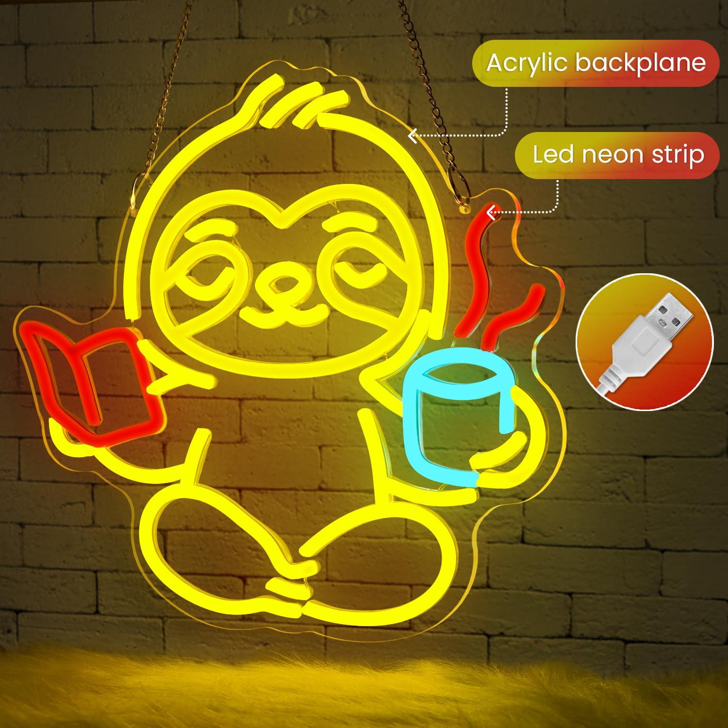 لافتة نيون على شكل كسلان مع إض - مراجعة Room Lighting Bedroom Decor وسعره