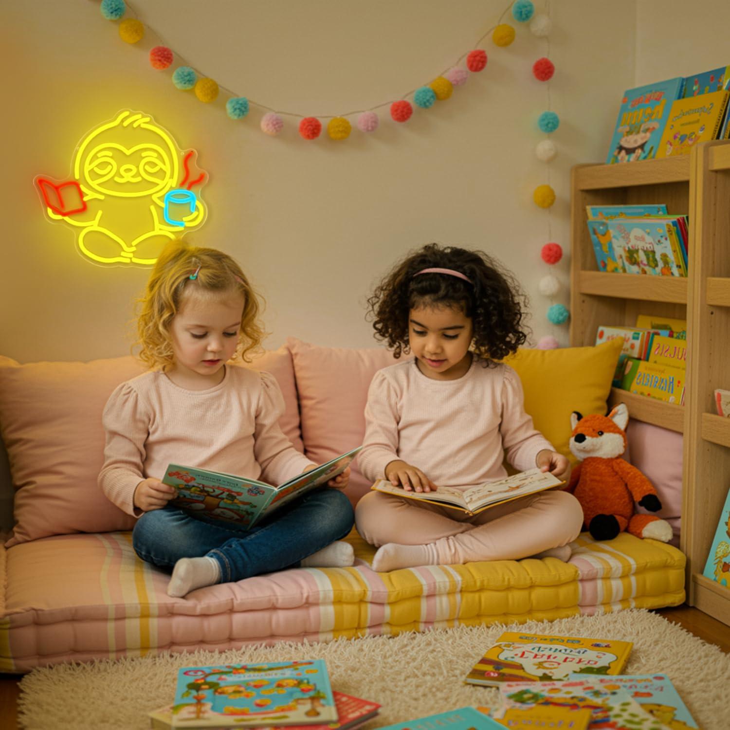 لافتة نيون على شكل كسلان مع إض - مراجعة Room Lighting Bedroom Decor وسعره