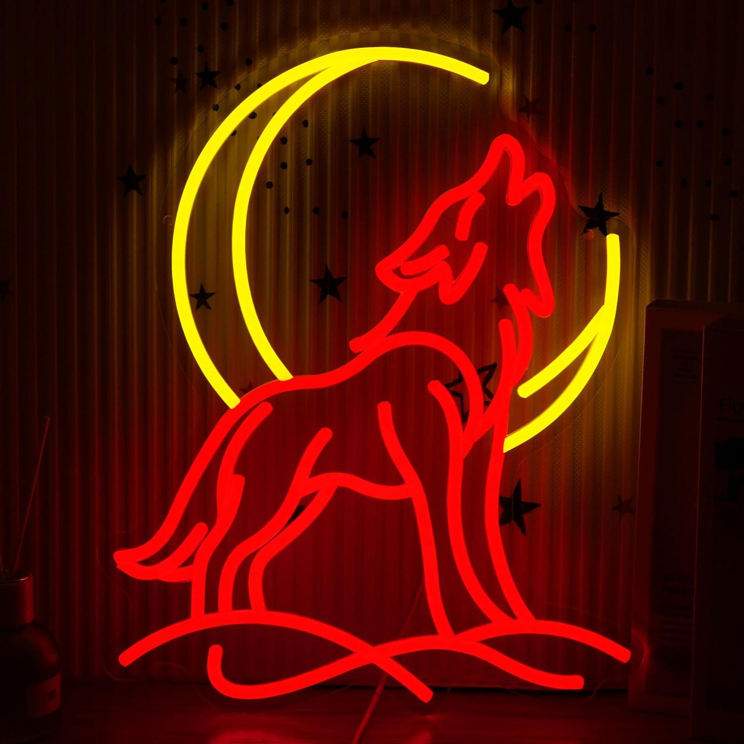لافتة نيون على شكل ذئب يصرخ، إ - مراجعة Room Lighting Bedroom Decor وسعره
